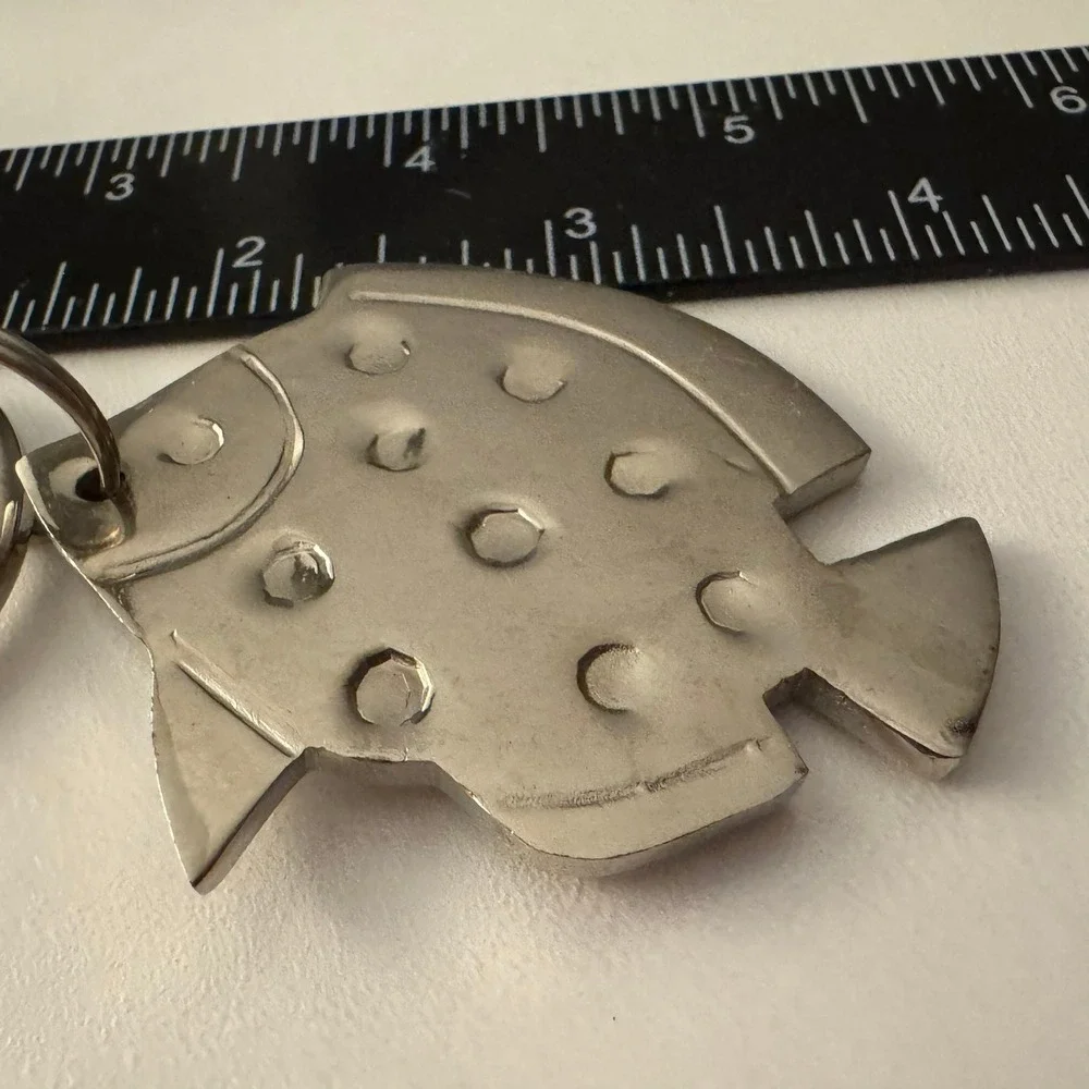 Crate &‎ Barrel Fish Keychain Metal Silver Tone Novelty Collectible